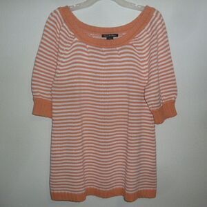 Olivia & Grace Sweater Striped 1/2 Sleeve Melon White Knit Wide Boat Neck XL